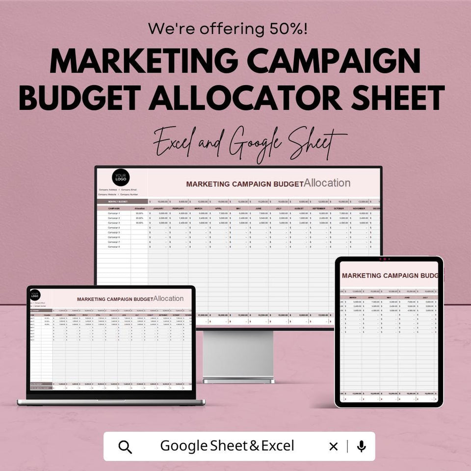 Marketing Campaign Budget Allocator Sheet | Excel and Google Sheets Template | Budget Allocation & ROI Optimization Tool