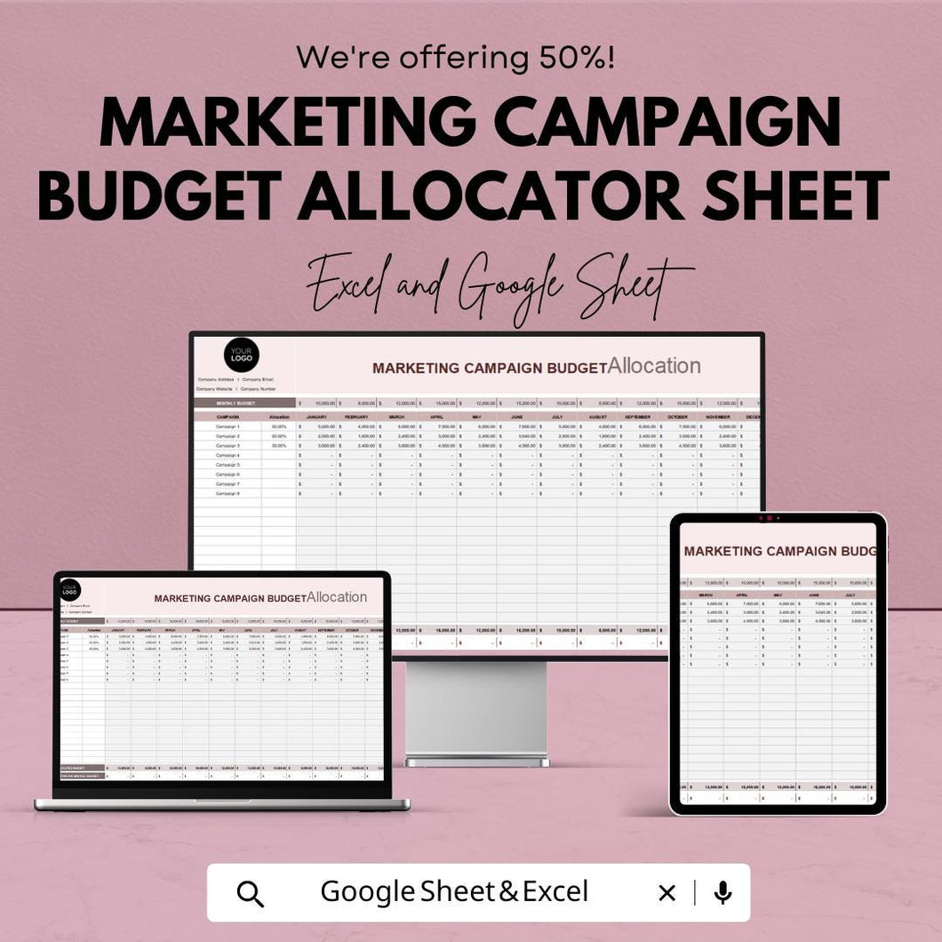 Marketing Campaign Budget Allocator Sheet | Excel and Google Sheets Template | Budget Allocation & ROI Optimization Tool