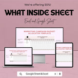 Marketing Campaign Budget Allocator Sheet | Excel and Google Sheets Template | Budget Allocation & ROI Optimization Tool