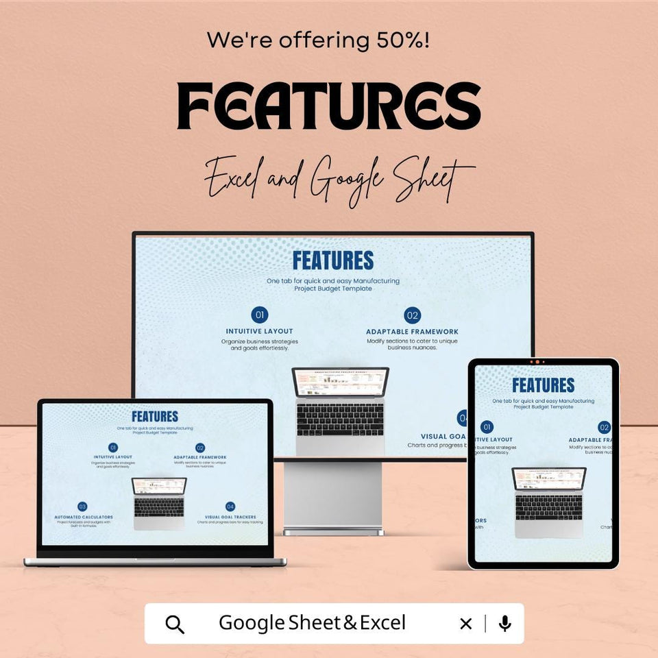 Manufacturing Project Budget Sheet | Excel and Google Sheets Template | Project Cost Management & Budget Tracking