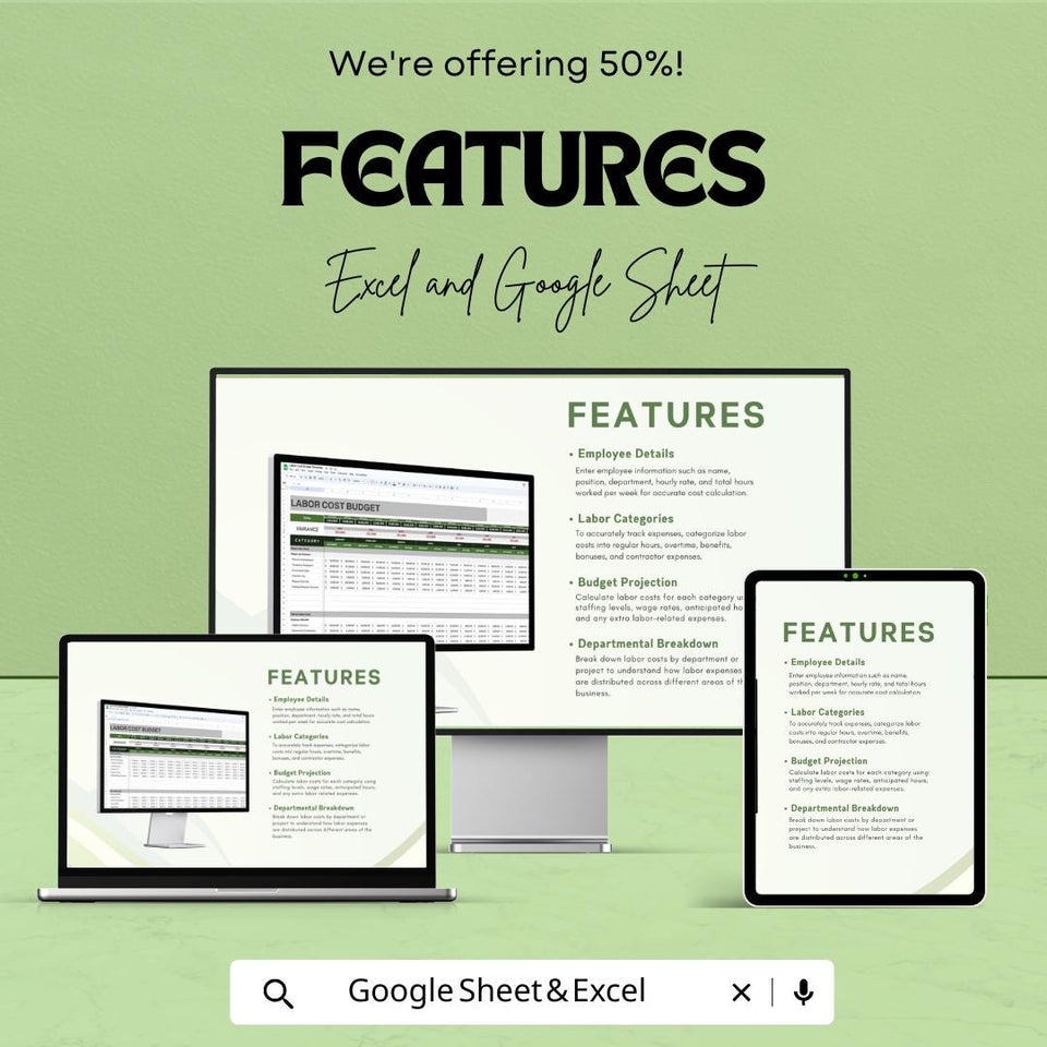 Labor Cost Budget Sheet | Excel and Google Sheets Template | Employee Labor Tracking & Cost Estimation Tool