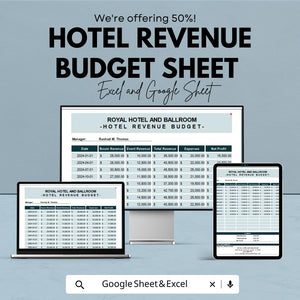 Hotel Revenue Budget Sheet – Excel & Google Sheets – Efficient Financial Planning for Hotels – 50% OFF