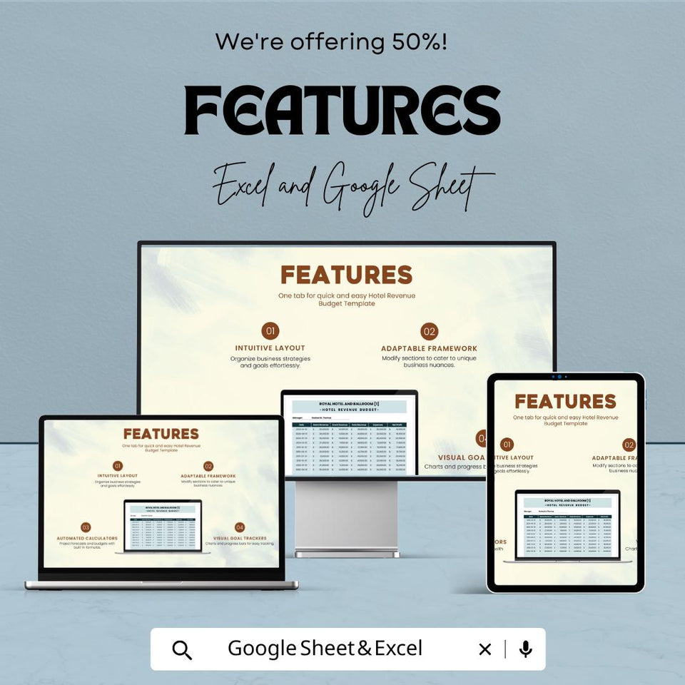 Hotel Revenue Budget Sheet – Excel & Google Sheets – Efficient Financial Planning for Hotels – 50% OFF