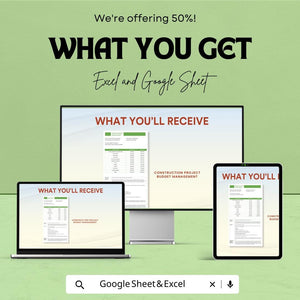Construction Project Budget Management Sheet - Excel & Google Sheets Template - Budget Planning, Project Costing, Expense Tracker