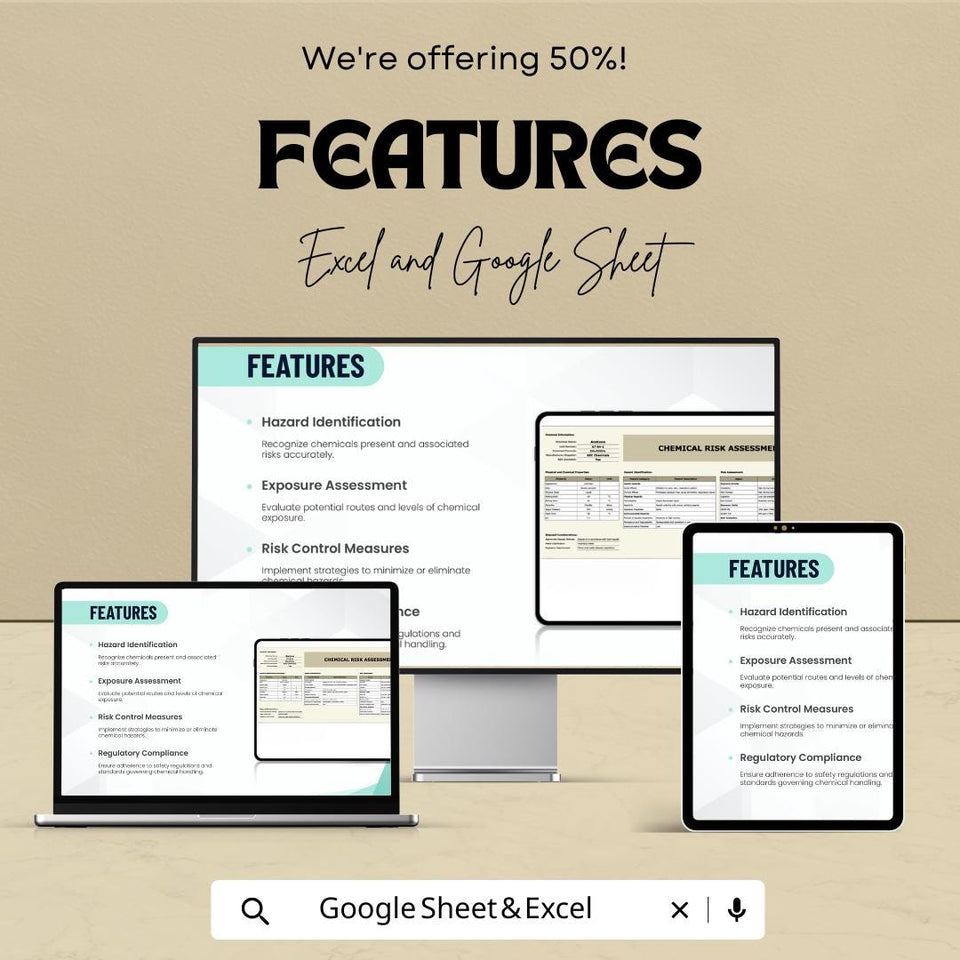 Chemical Risk Assessment Sheet - Google Sheet Template for Workplace Safety | Hazard Identification, Exposure Assessment & Risk Control