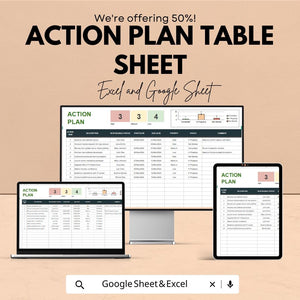 Action Plan Table Sheet - Excel and Google Sheet Template for Project Management | Task Tracker, Priority Setting & Deadline Tracker