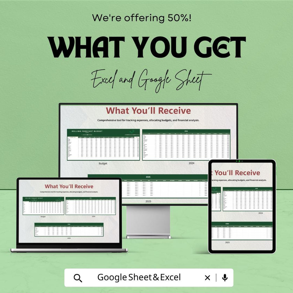 Finance Rolling Forecast Budget Sheet – Excel and Google Sheets – Plan & Track Your Finances with Ease – 50% OFF
