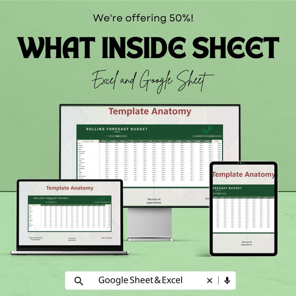 Finance Rolling Forecast Budget Sheet – Excel and Google Sheets – Plan & Track Your Finances with Ease – 50% OFF