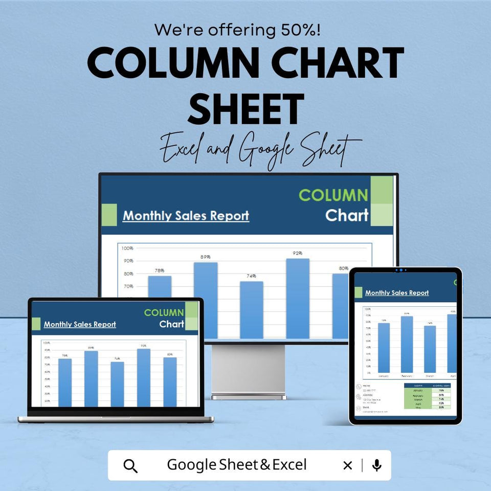 Column Chart Template – Excel & Google Sheets – Monthly Sales Report Graph – Customizable Data Visualization