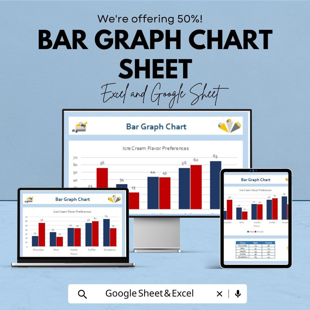 Bar Graph Chart Template for Excel & Google Sheets – Ice Cream Flavor Preferences Data Visualization – Customizable Bar Chart Sheet
