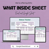 Status Tracker Sheet for Google Sheets - Task Progress Tracker, Project Management Template, Task List Tracker, Productivity Tracker,