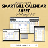 Smart Bill Calendar Template - Excel & Google Sheets - Track Bills and Due Dates - Organize Monthly Payments - Budget Management