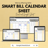 Smart Bill Calendar Template - Excel & Google Sheets - Track Bills and Due Dates - Organize Monthly Payments - Budget Management