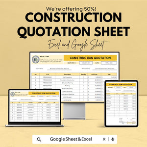 Construction Quotation Template for Excel & Google Sheets – 50% Off – Professional Project Estimation Tool