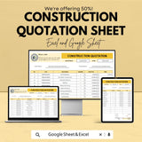 Construction Quotation Template for Excel & Google Sheets – 50% Off – Professional Project Estimation Tool