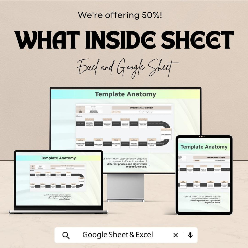 Career Roadmap Overview Sheet - Excel & Google Sheets Template for Career Planning, Goal Setting, and Milestone Tracking - 50% Off