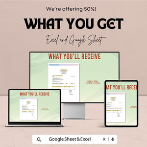 Simple Real Estate Invoice Template - Excel & Google Sheets - Easy-to-Use Invoice Tracker for Property Rentals
