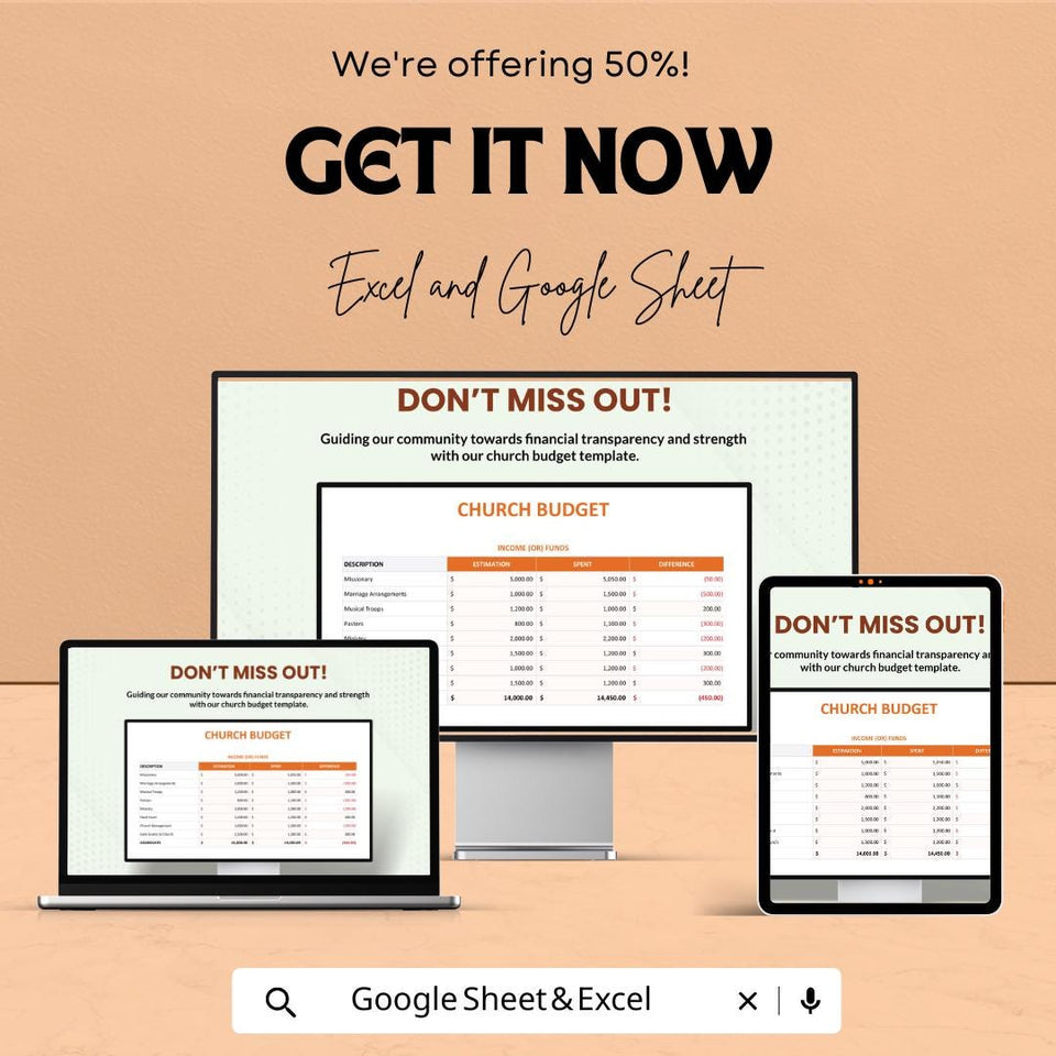 Simple Church Budget Sheet - Excel & Google Sheets Template for Church Fund Management and Financial Planning