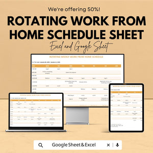 Rotating Work From Home Schedule Sheet - Excel & Google Sheets Template - Weekly Planner for Remote Work - 50% Off - Instant Download