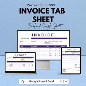 Invoice Tab Template - Excel & Google Sheets - Simple, Customizable Invoice Tracker for Businesses