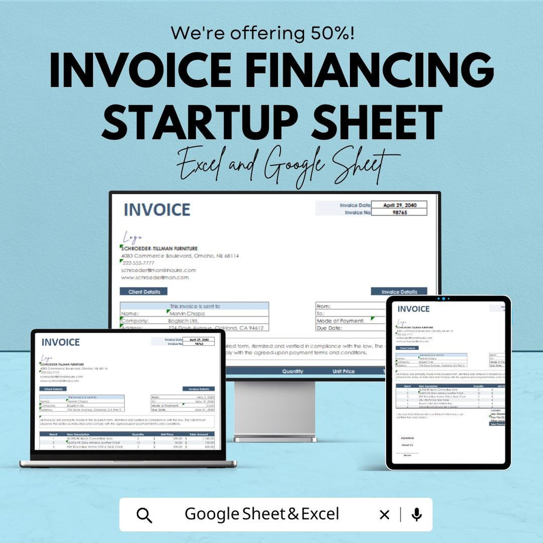Invoice Financing Template - Excel & Google Sheets - Streamlined Invoice Financing for Startups