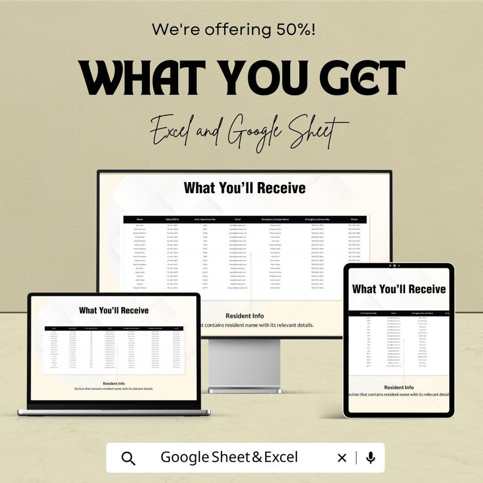 50% Off - Resident Sign Out Sheet for Excel & Google Sheets | Departure Tracker | Residential Management | Organize Resident Check-Outs