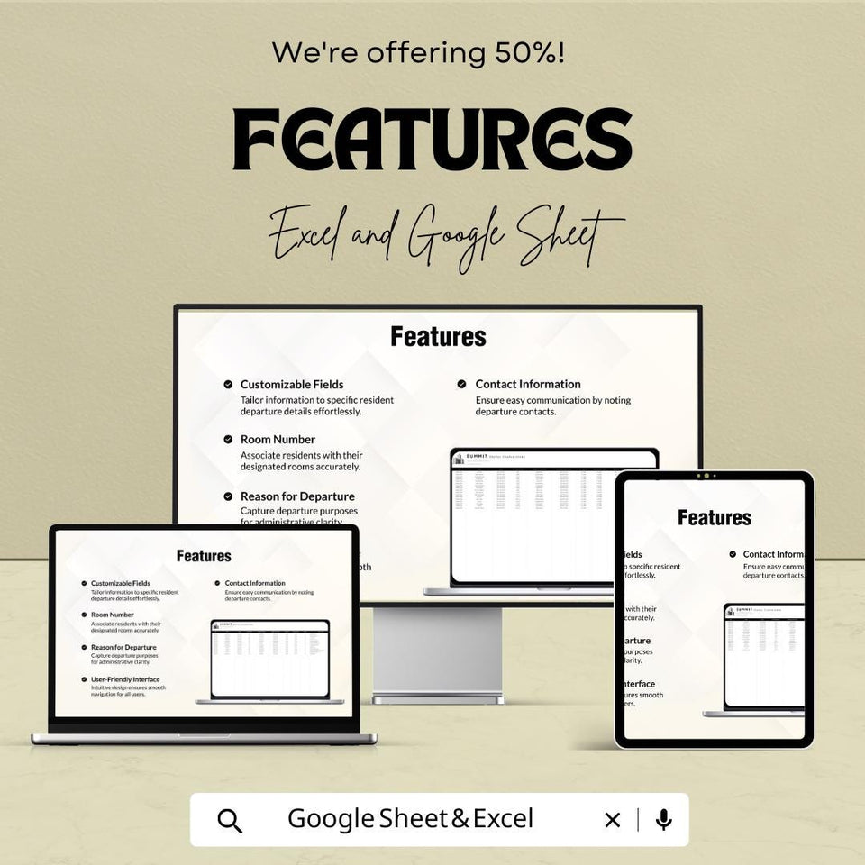 50% Off - Resident Sign Out Sheet for Excel & Google Sheets | Departure Tracker | Residential Management | Organize Resident Check-Outs