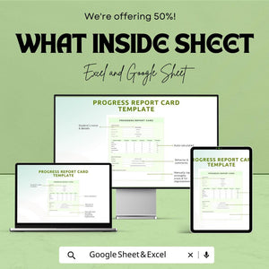 50% Off - Progress Report Card Sheet for Google Sheets | Student Grade Tracker | Quarterly Report Template | Academic Progress Overview