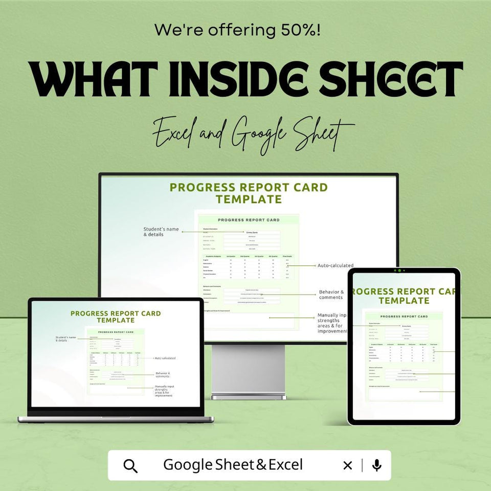 50% Off - Progress Report Card Sheet for Google Sheets | Student Grade Tracker | Quarterly Report Template | Academic Progress Overview