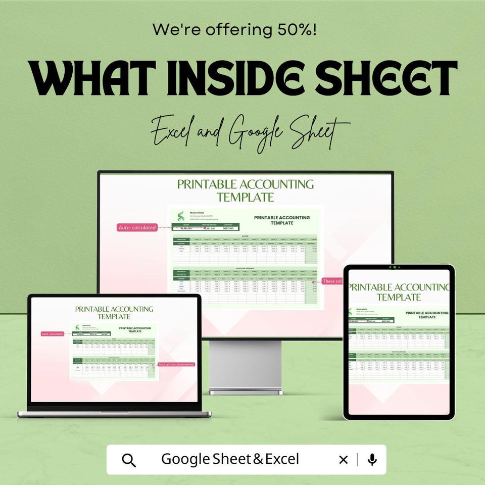 50% Off - Printable Accounting Sheet for Excel and Google Sheets | Monthly Financial Tracker | Income & Expense Template | Budget Planner |