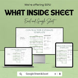 Contractor Estimate Template for Construction Projects | Excel & Google Sheets | 50% OFF