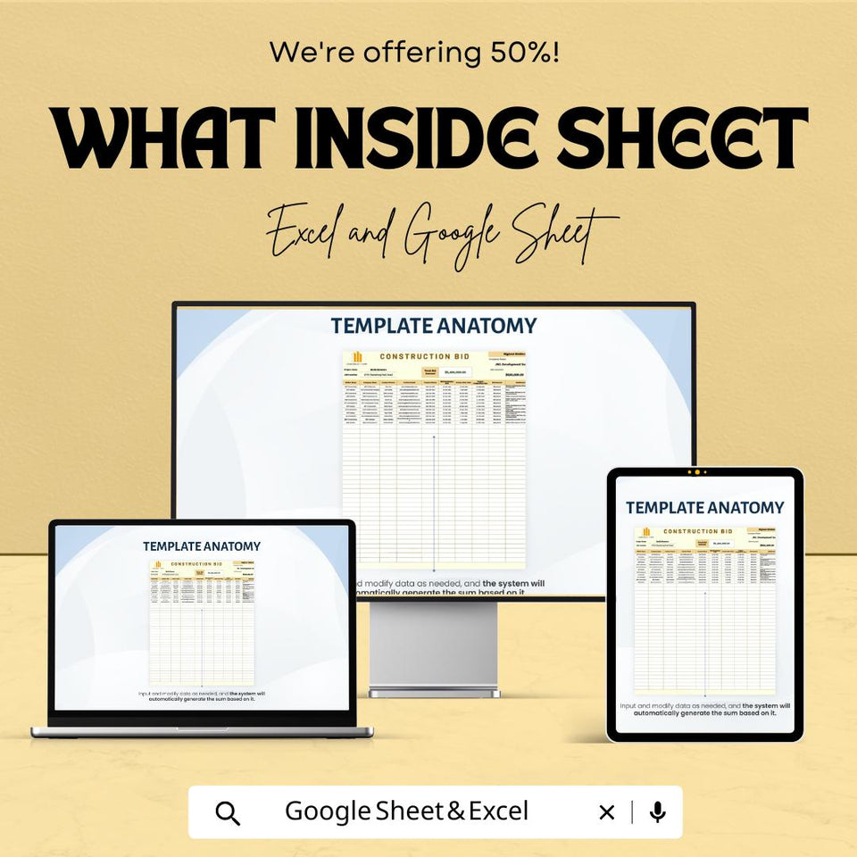 Construction Bid Sheet Template for Projects | Excel & Google Sheets | 50% OFF