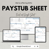 50% Off | Paystub Sheet Template for Excel and Google Sheets | Employee Pay Stubs, Deductions, & Earnings Breakdown