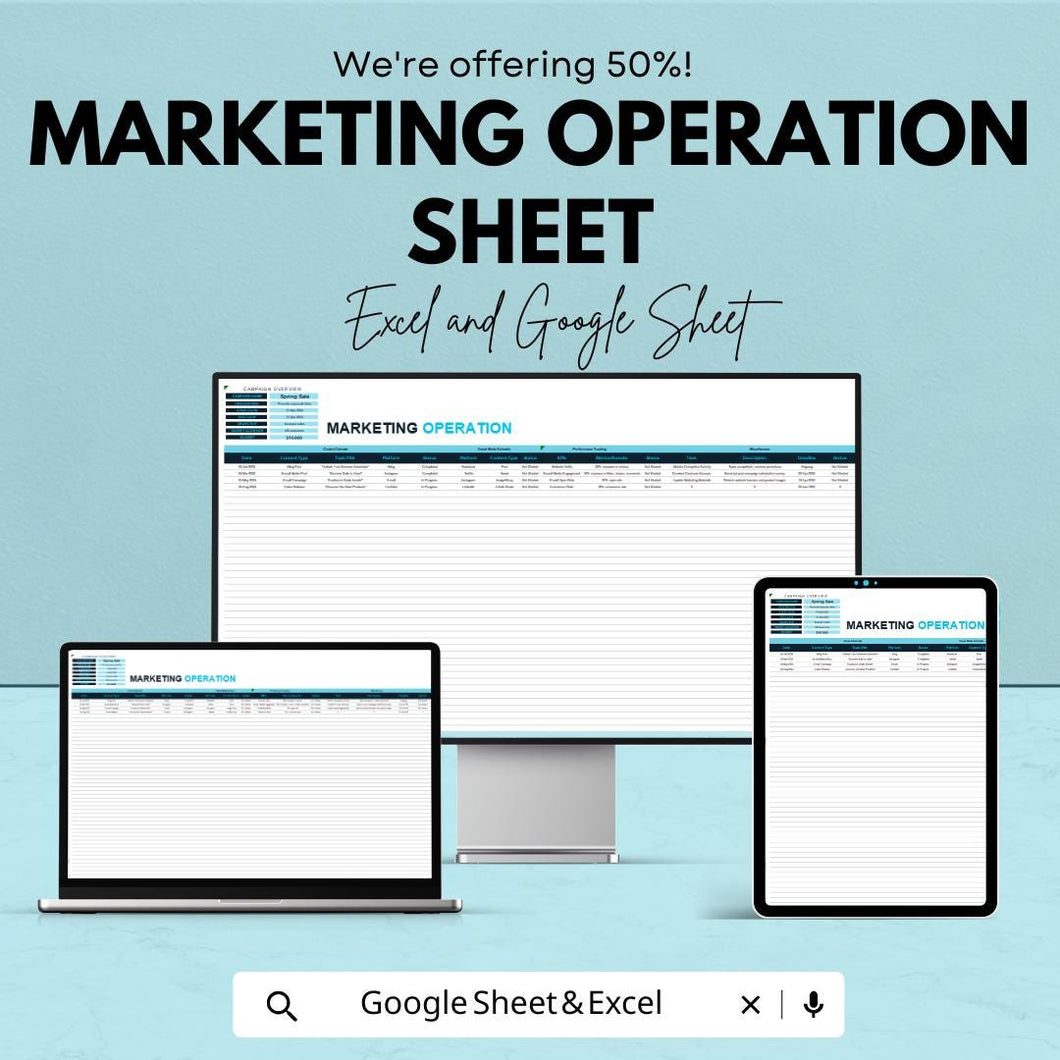 50% Off | Marketing Operation Sheet Template for Excel and Google Sheets | Campaign Planning, Resource Allocation, & Performance Metrics