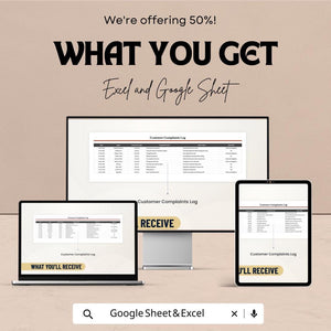 50% Off | Customer Complaints Log Sheet Template for Excel & Google Sheets | Track Complaints and Enhance Customer Satisfaction