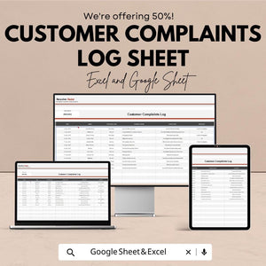 50% Off | Customer Complaints Log Sheet Template for Excel & Google Sheets | Track Complaints and Enhance Customer Satisfaction