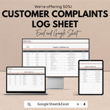 50% Off | Customer Complaints Log Sheet Template for Excel & Google Sheets | Track Complaints and Enhance Customer Satisfaction