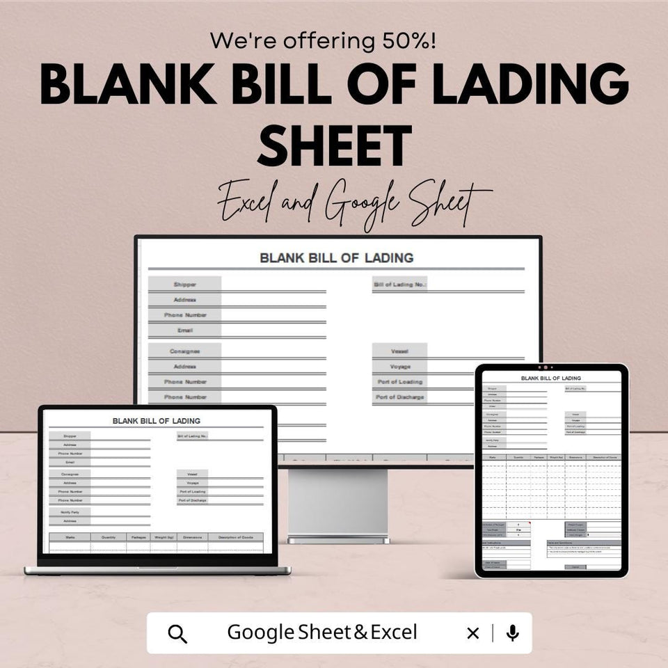 Blank Bill of Lading Sheet | Excel and Google Sheets Template | Shipping, Freight & Transport Documentation | Instant Download