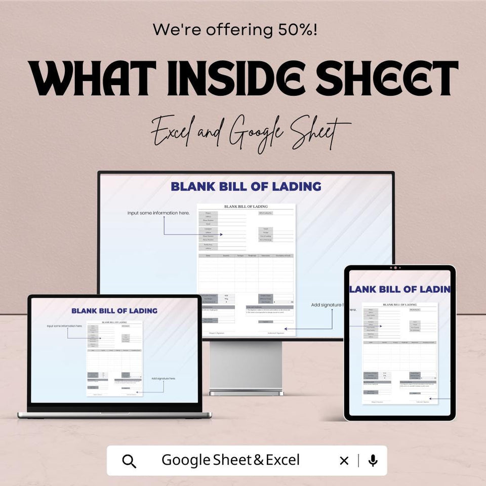 Blank Bill of Lading Sheet | Excel and Google Sheets Template | Shipping, Freight & Transport Documentation | Instant Download
