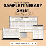 Sample Itinerary Sheet - Editable Excel & Google Sheets Template for Easy Trip Planning