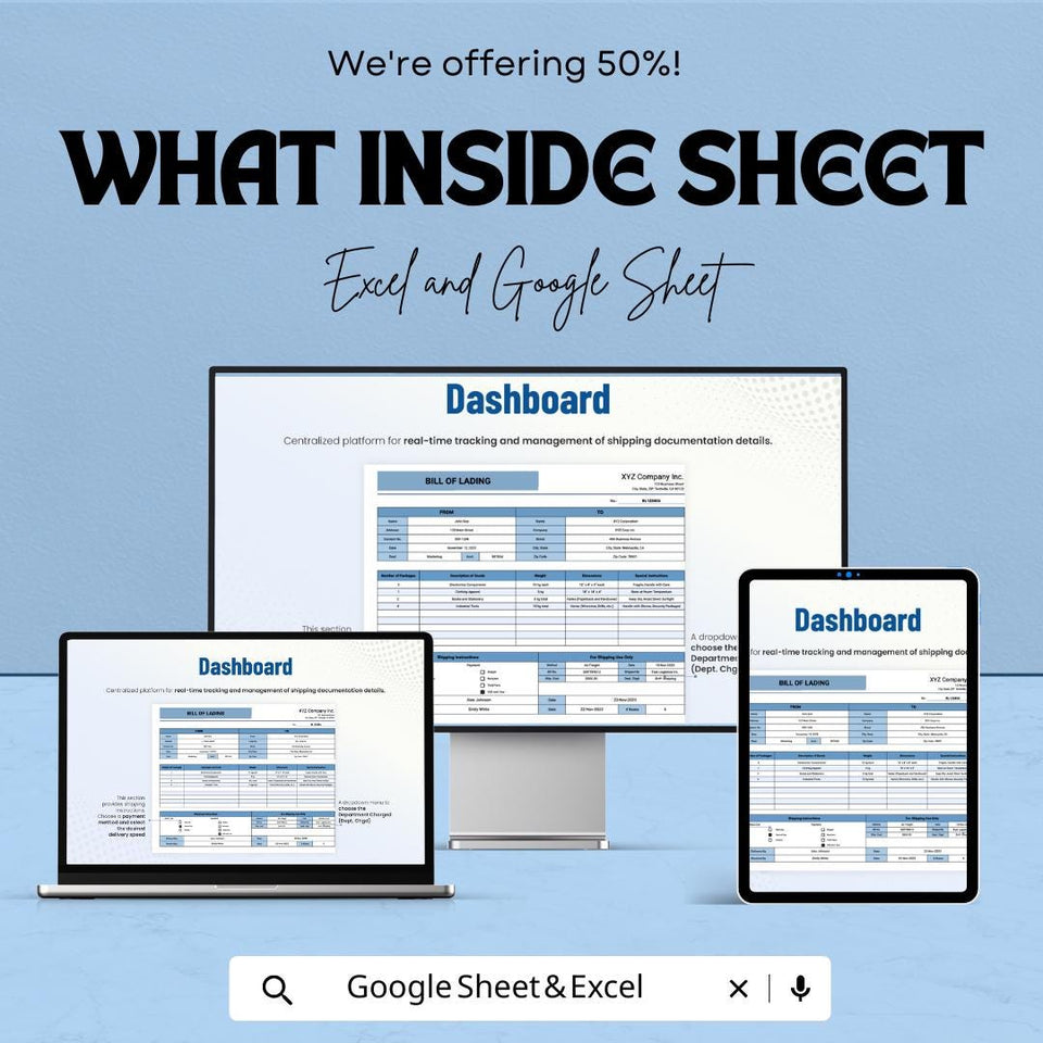 Bill of Lading Format Template - Excel & Google Sheets, Shipping Documentation, Freight Bill, Logistics Tracker, Digital Download,