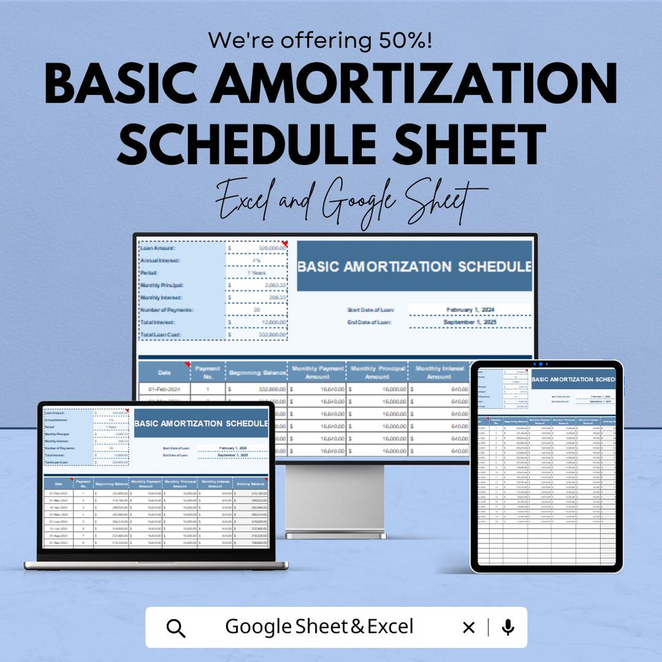 Basic Amortization Schedule Template - Google Sheets, Loan Payment Tracker, Financial Planning, Budgeting Tool, Amortization Calculator,