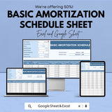 Basic Amortization Schedule Template - Google Sheets, Loan Payment Tracker, Financial Planning, Budgeting Tool, Amortization Calculator,