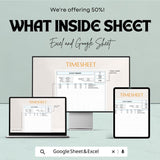 Activity Timesheet Template - Google Sheets, Track Work Hours, Employee Timesheet, Digital Download, Work Log, Printable Timesheet,