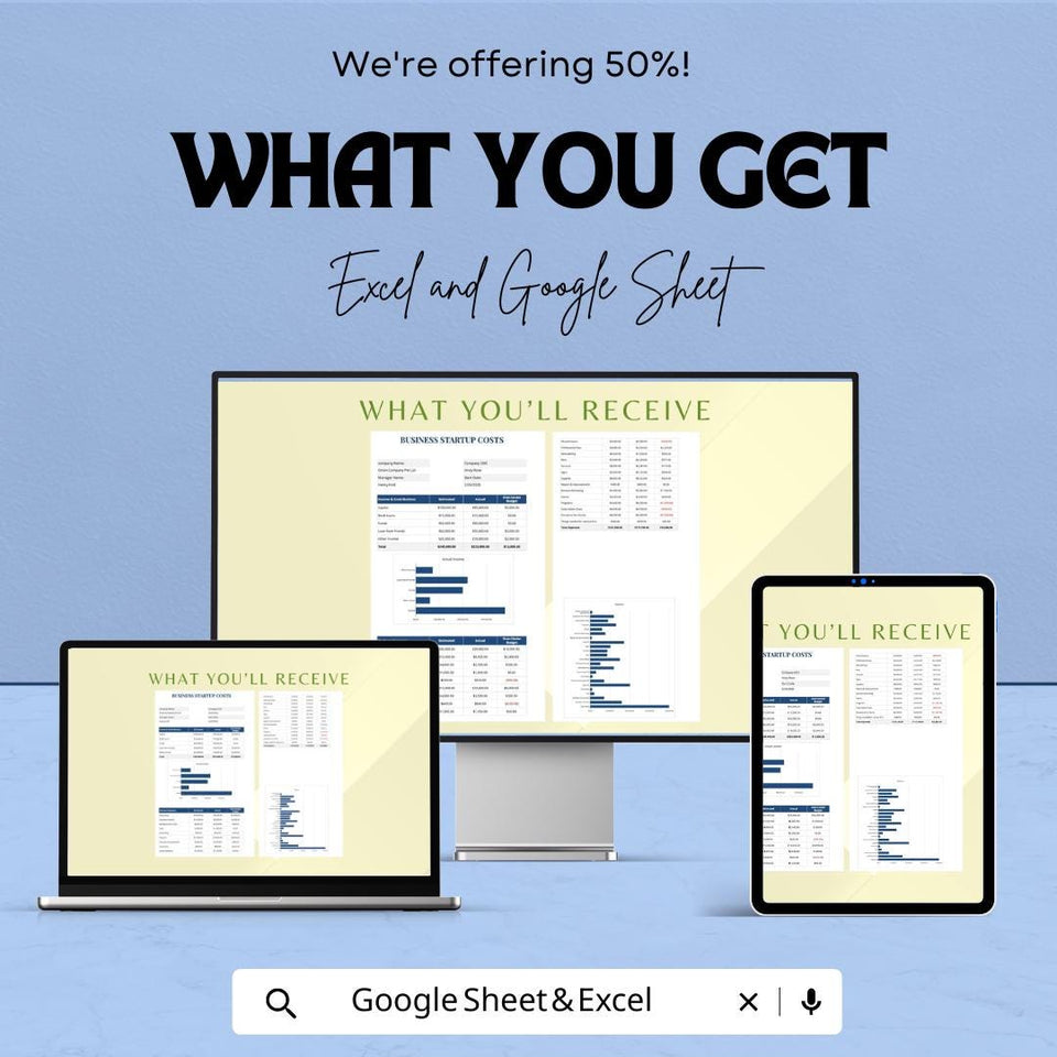 Simple Business Startup Costs Template - Excel & Google Sheets, Budget Planner for New Business, Cost Breakdown Tracker