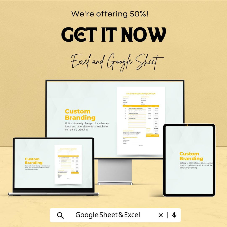 Event Photography Quotation Sheet | Excel & Google Sheets Template | Photography Service Quote | Professional Event Photography Estimate |