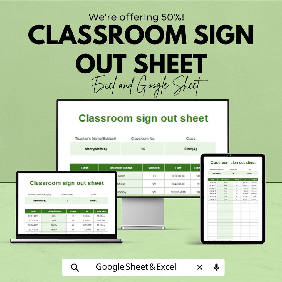 Classroom Sign Out Sheet | Excel & Google Sheets Template | Student Departure Tracker | Attendance Sheet | Teacher Sign Out Log