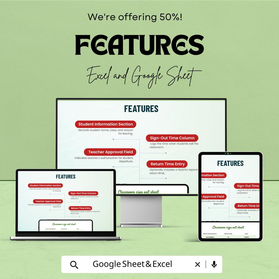 Classroom Sign Out Sheet | Excel & Google Sheets Template | Student Departure Tracker | Attendance Sheet | Teacher Sign Out Log