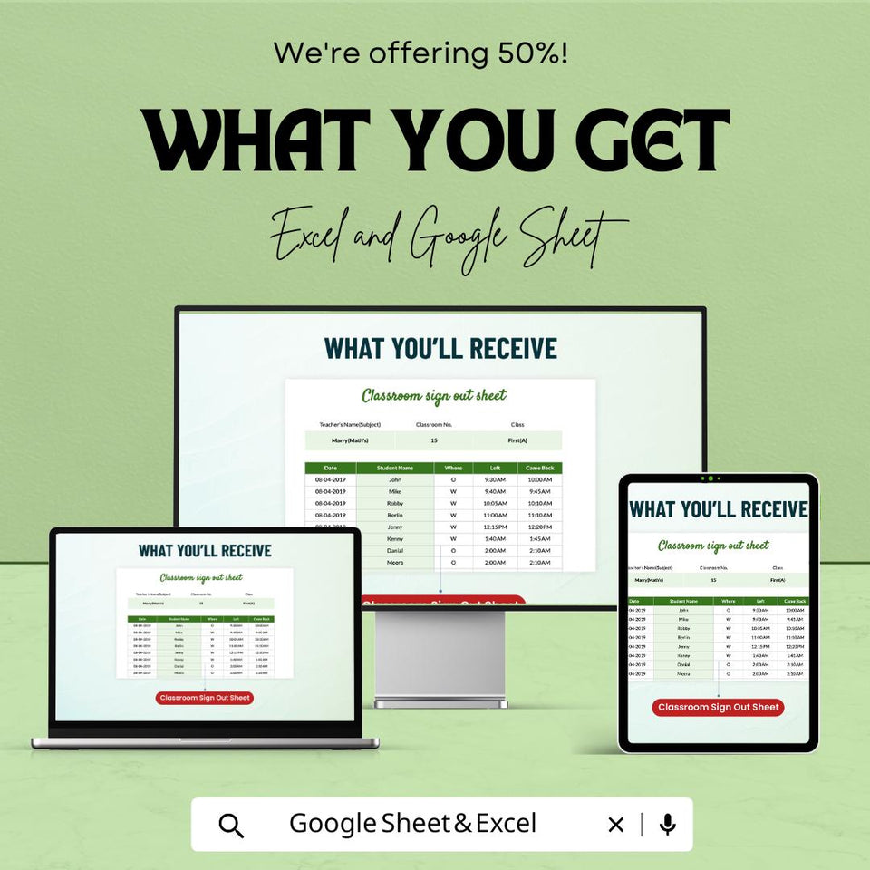 Classroom Sign Out Sheet | Excel & Google Sheets Template | Student Departure Tracker | Attendance Sheet | Teacher Sign Out Log