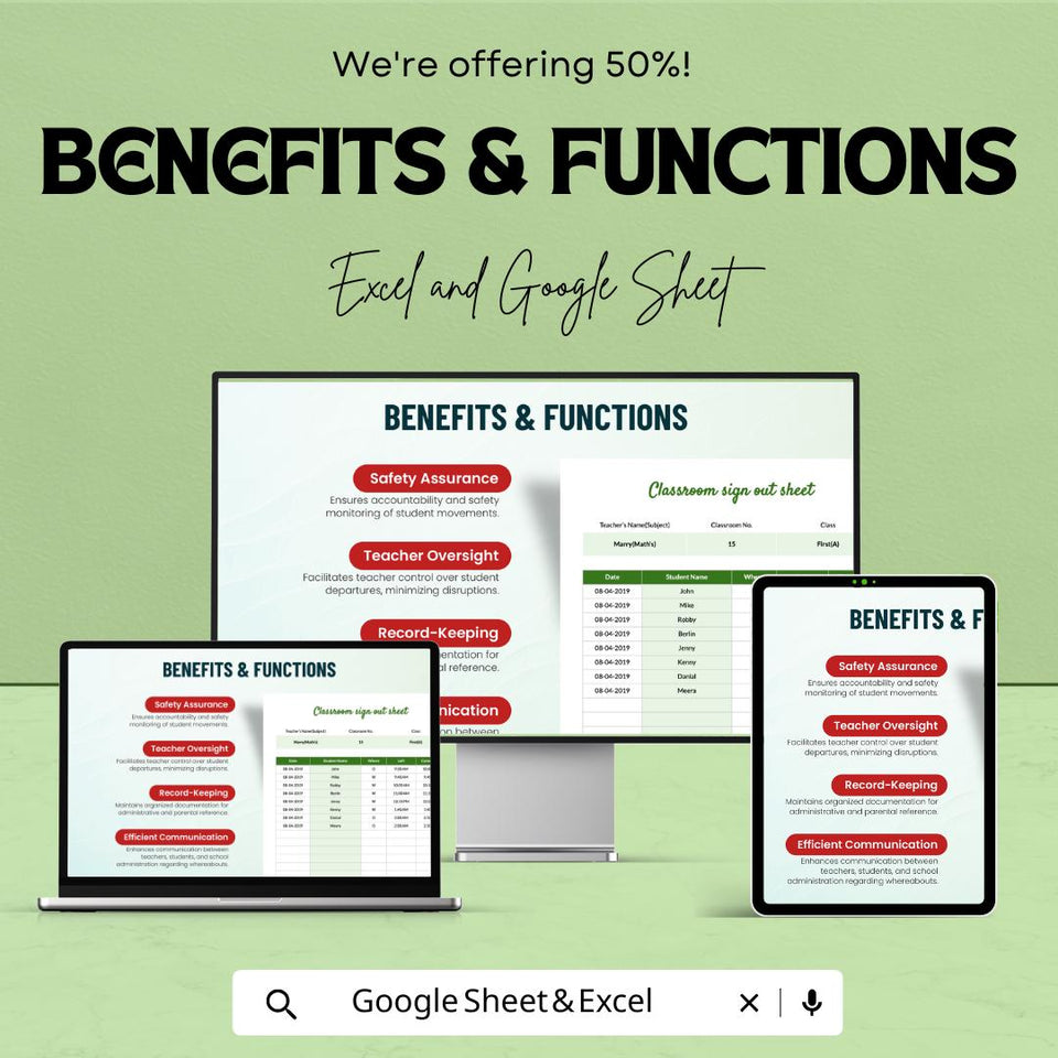 Classroom Sign Out Sheet | Excel & Google Sheets Template | Student Departure Tracker | Attendance Sheet | Teacher Sign Out Log